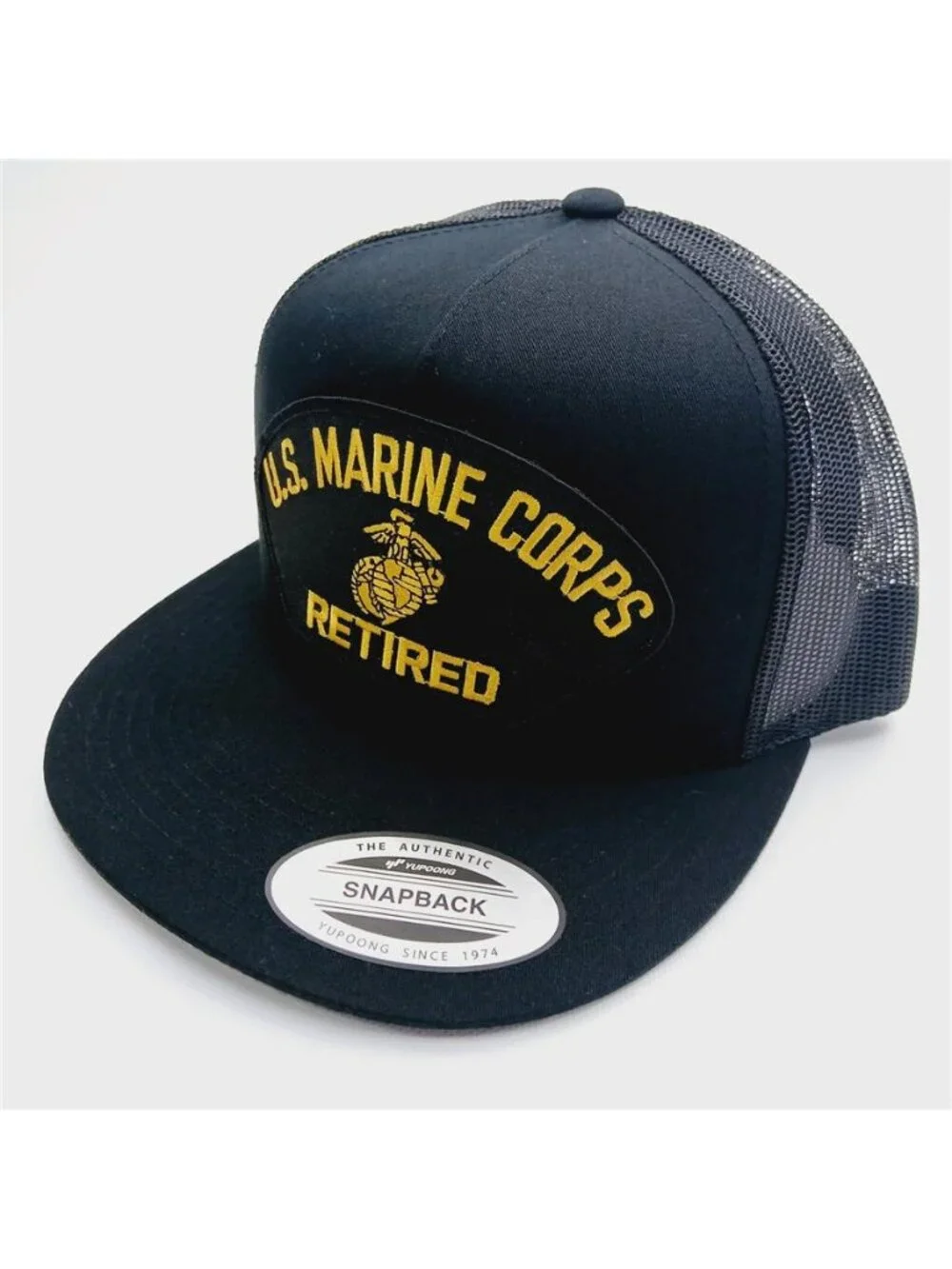 Retro US Marine Corps Retired Embroidered Patch Hat Yupoong Flat Bill Snapback